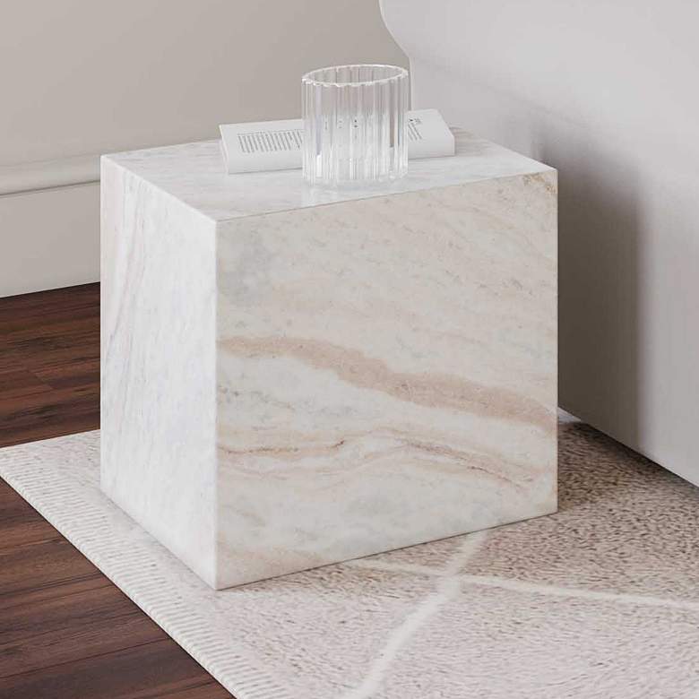 Image 2 Keira 15" Wide Natural Marble Side Table