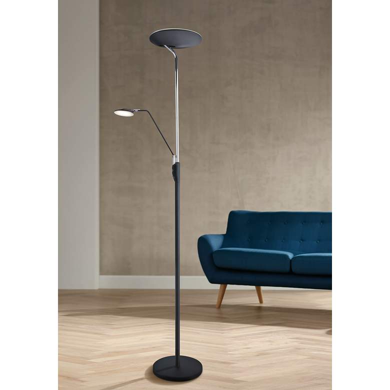 Image 1 Keira Black LED Torchiere Floor Lamp with Reading Light