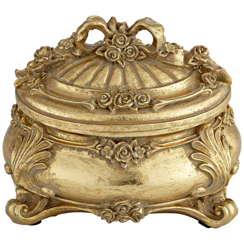 Image 2 Keiron 5" High Round Antiqued Gold Jewelry Box