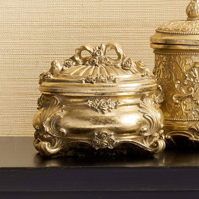 Image 1 Keiron 5" High Round Antiqued Gold Jewelry Box