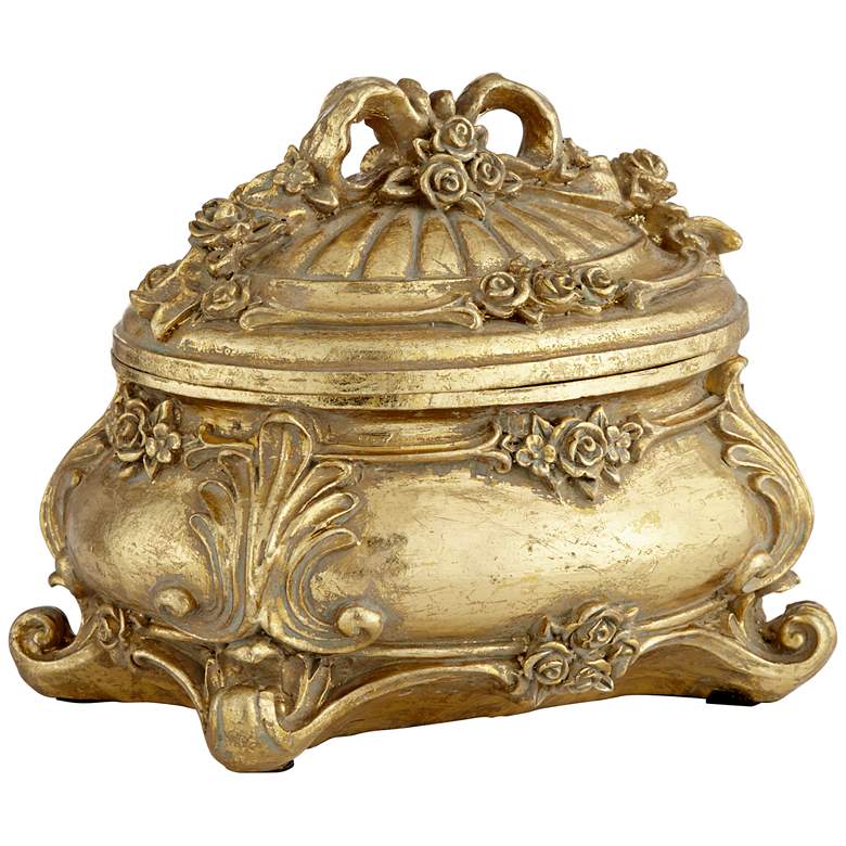 Image 4 Keiron 5 inch High Round Antiqued Gold Jewelry Box more views