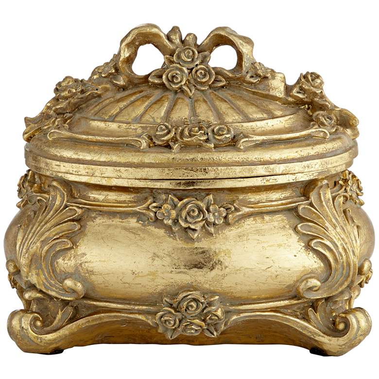Image 5 Keiron 5" High Round Antiqued Gold Jewelry Box more views