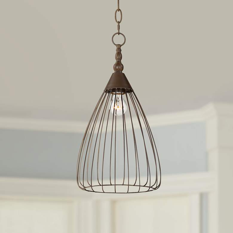 Image 1 Keiser 9" Wide Oil-Rubbed Bronze Metal Wire Pendant