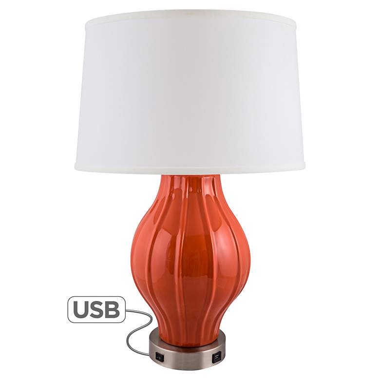 Image 1 Kel Paprika Large Fluted Table Lamp with Outlet and USB Port
