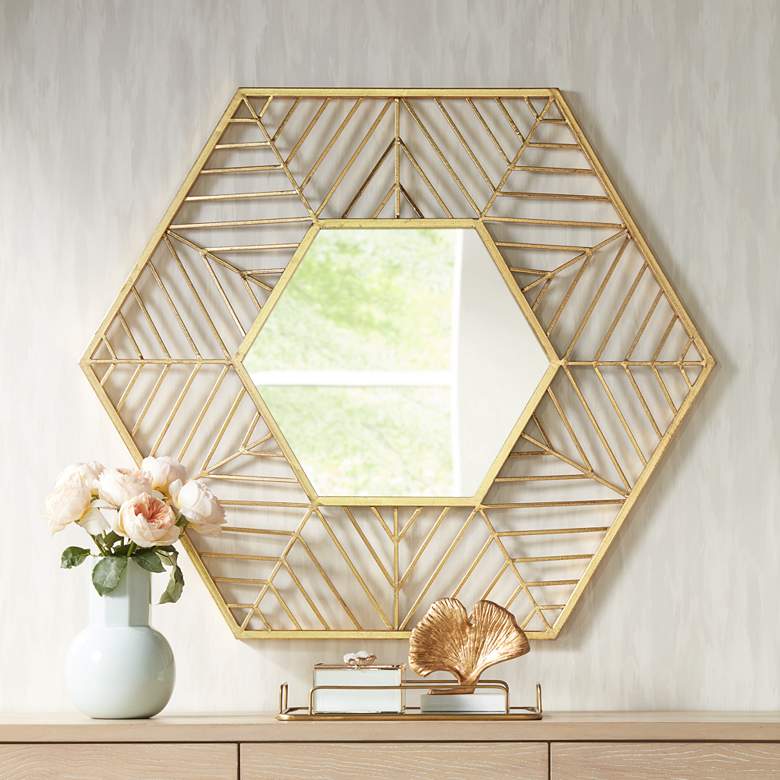 Image 1 Kelise Gold 39 1/2" x 34" Hexagon Wall Mirror