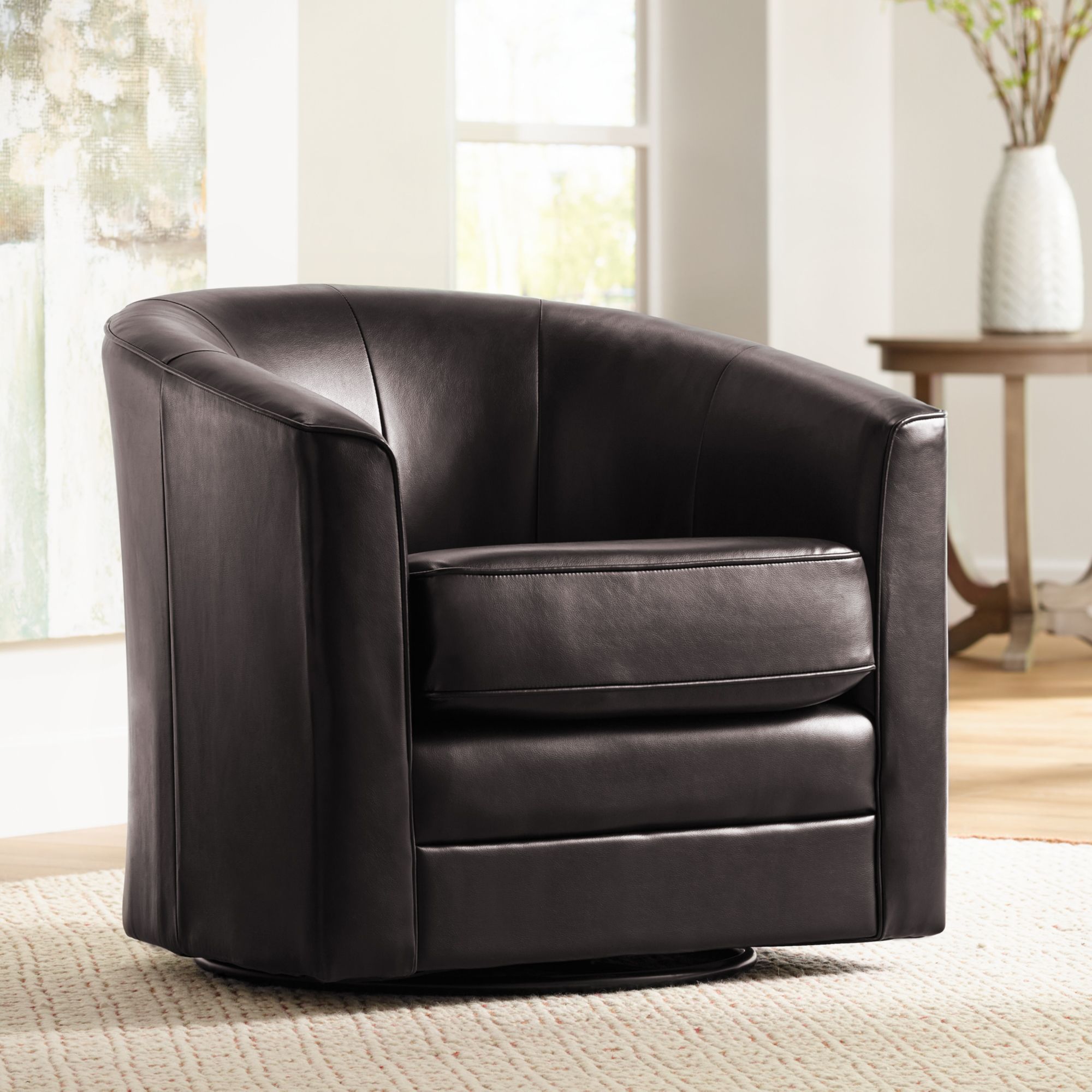 Keller Espresso Bonded Leather Swivel Club Chair