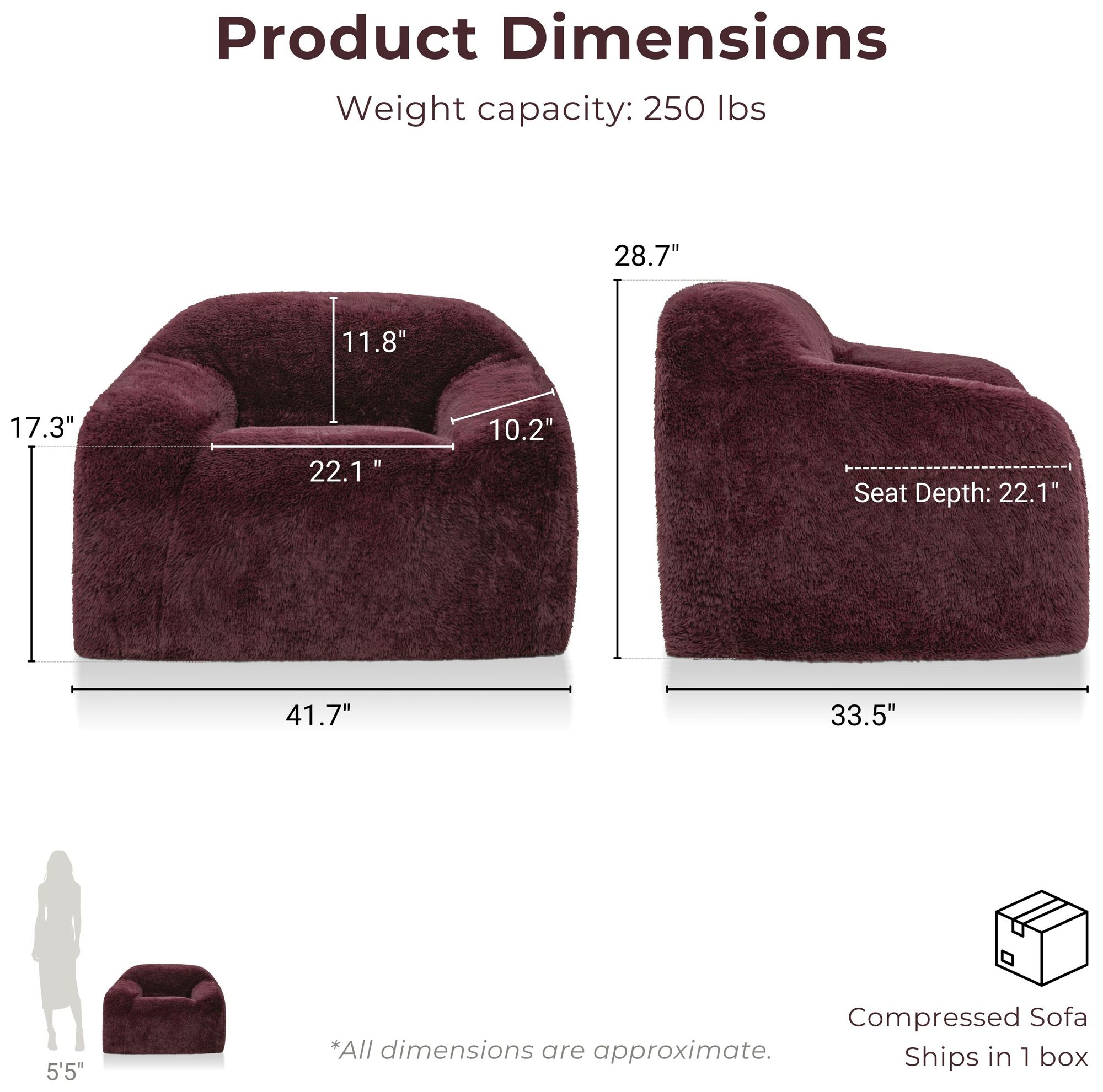 Image 7 Kellie 40.6" Wide Red Wine Faux Fur Comp more views