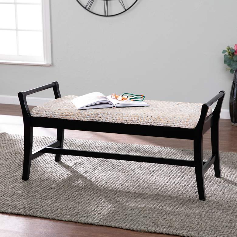 Image 1 Kellworth 44 1/4" Wide White-Washed Water Hyacinth Bench