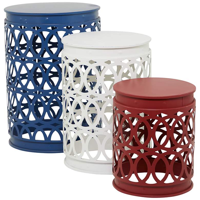 Image 6 Kelly 15 3/4 inchW Blue White Red Nesting Accent Tables Set of 3 more views