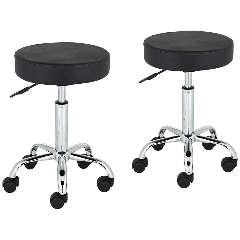 Image 1 Kelly Black Faux Leather Adjustable Swivel Office Stools Set of 2