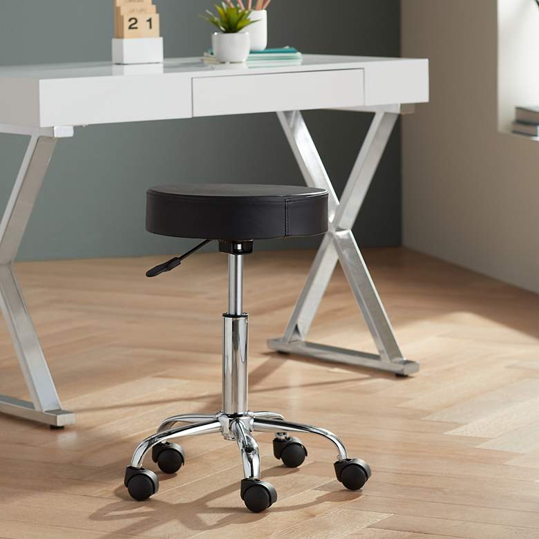 Image 5 Kelly Black Faux Leather Adjustable Swivel Office Stools Set of 2 more views