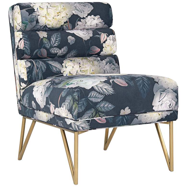 Image 2 Kelly Floral Channel Tufted Velvet Accent Chair