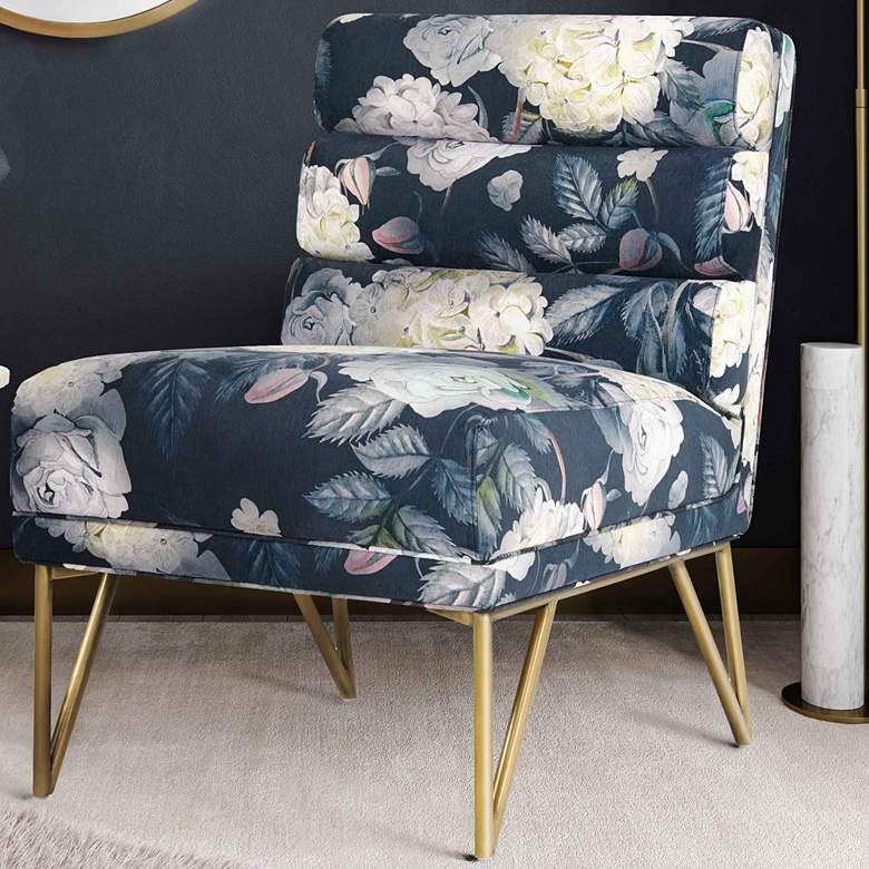 Image 1 Kelly Floral Channel Tufted Velvet Accent Chair
