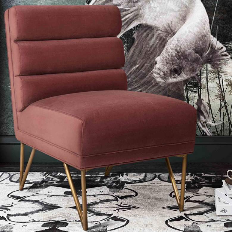 Image 1 Kelly Salmon Velvet Channel Tufted Accent Chair