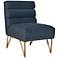 Kelly Slub Blue Velvet Channel Tufted Accent Chair