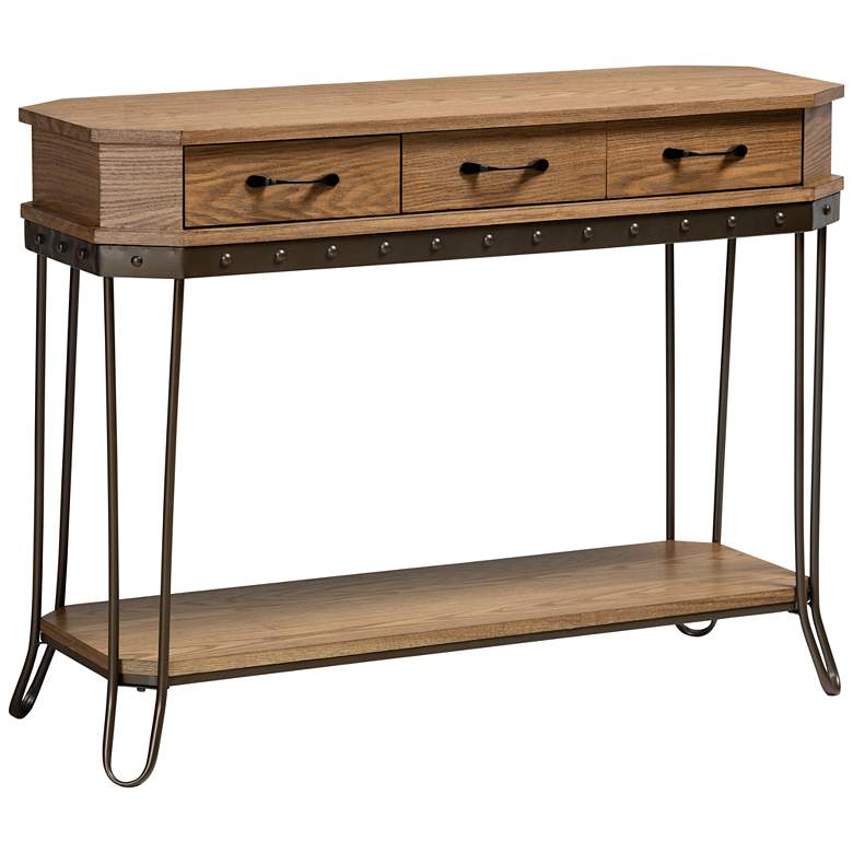 Image 2 Kellyn 43 inch Wide Oak Brown Wood 3-Drawer Console Table�