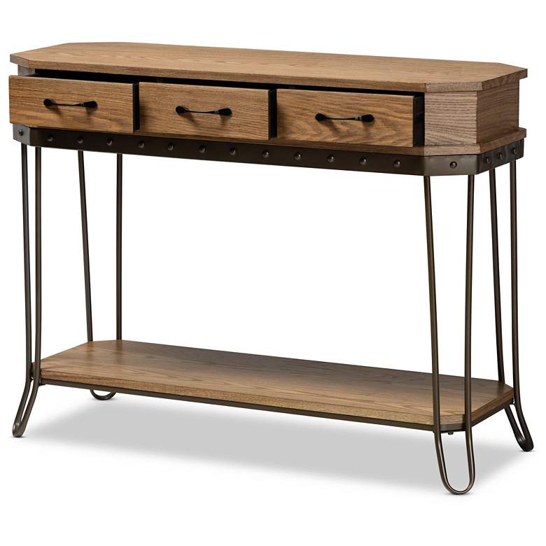 Image 5 Kellyn 43 inch Wide Oak Brown Wood 3-Drawer Console Table� more views