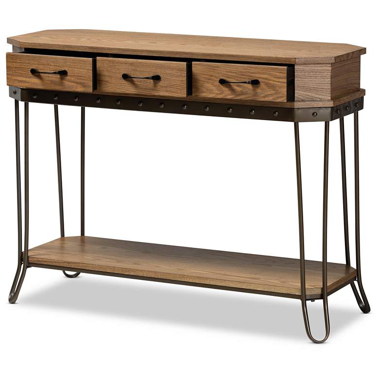 Image 5 Kellyn 43" Wide Oak Brown Wood 3-Drawer Console Table� more views