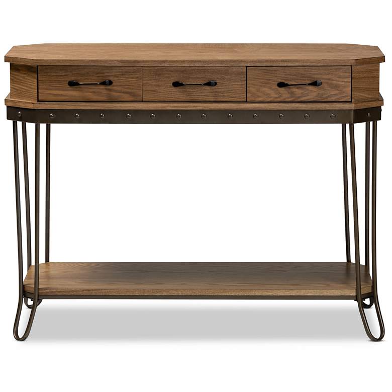 Image 6 Kellyn 43 inch Wide Oak Brown Wood 3-Drawer Console Table� more views