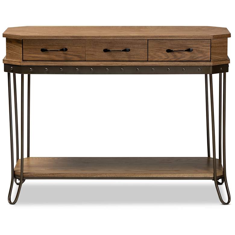 Image 6 Kellyn 43" Wide Oak Brown Wood 3-Drawer Console Table� more views