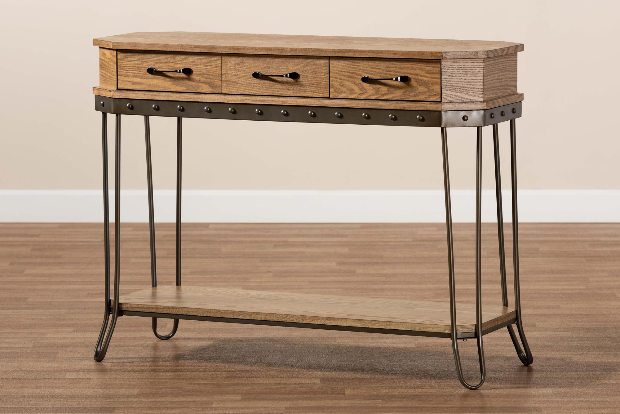 Kellyn 43" Wide Oak Brown Wood 3-Drawer Console Table�