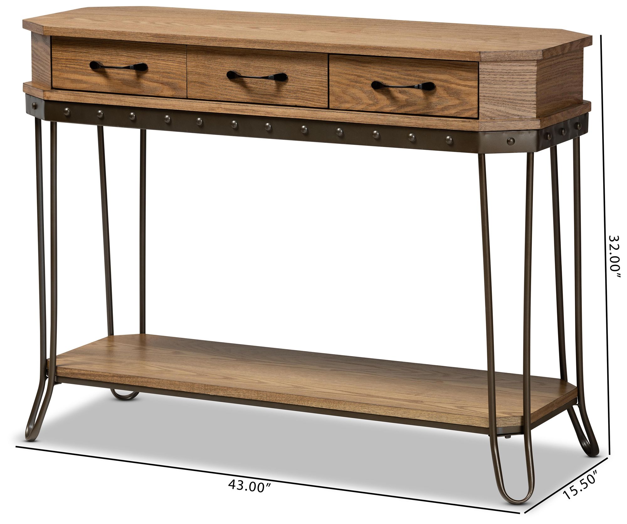 Kellyn 43" Wide Oak Brown Wood 3-Drawer Console Table�