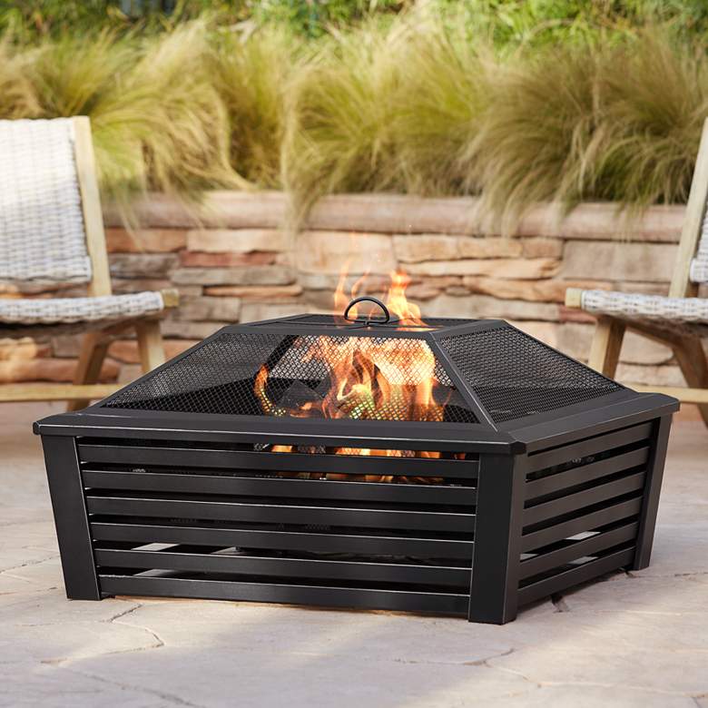 Image 1 Kelowna 35 inch Square Steel Mesh Outdoor Fire Pit