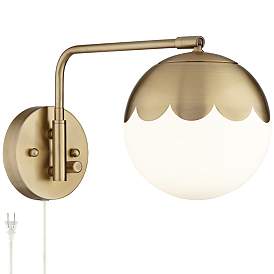 Image3 of Kelowna Antique Brass and Glass Globe Swing Arm Plug-In Wall Lamp