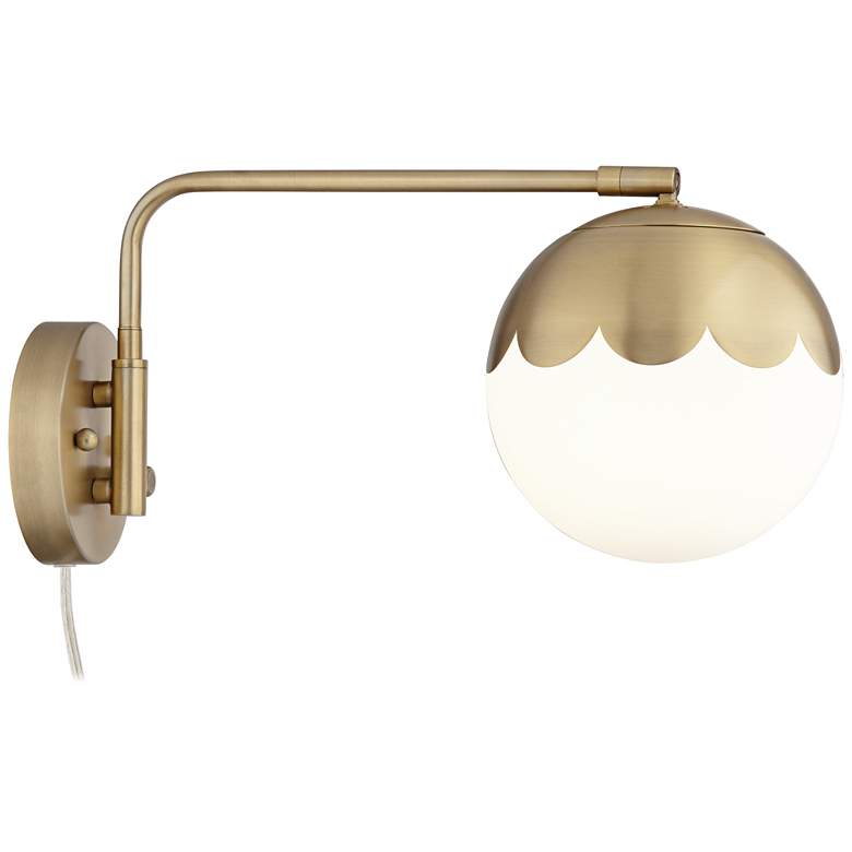 Kelowna Antique Brass and Glass Globe Swing Arm Plug-In Wall Lamp more views