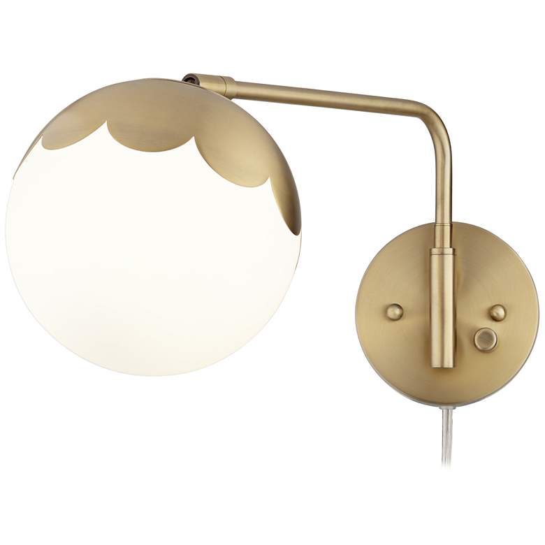 Kelowna Antique Brass Glass Globe Plug-In Swingarm Wall Lamps Set of 2 more views