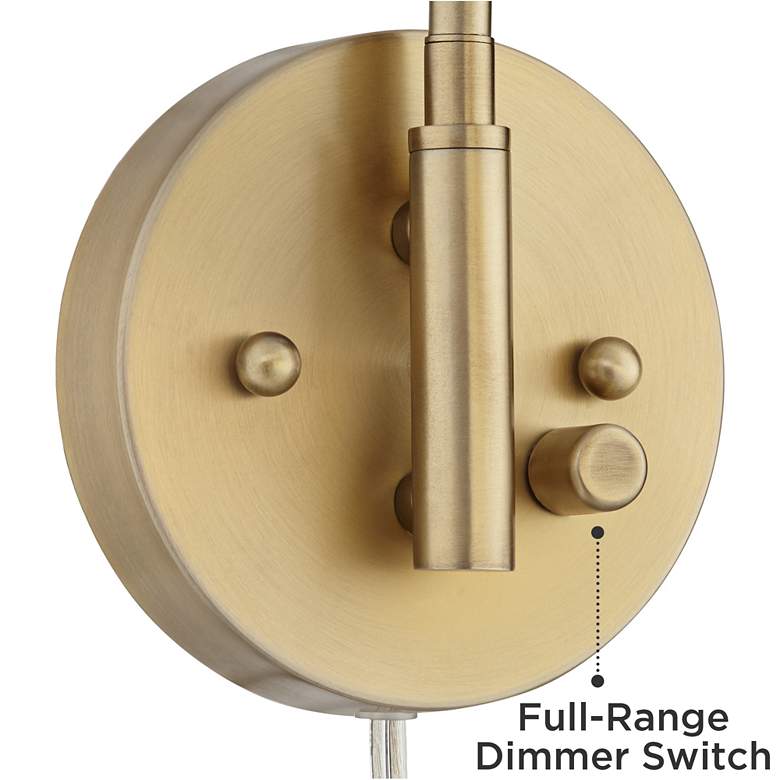 Image 3 Kelowna Brass and Glass Globe Plug-In Swing Arm Wall Lamp with Cord Cover more views