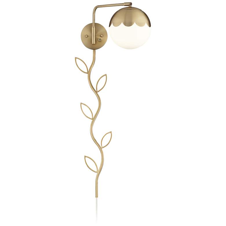 Image 4 Kelowna Brass and Glass Globe Plug-In Swing Arm Wall Lamp with Cord Cover more views