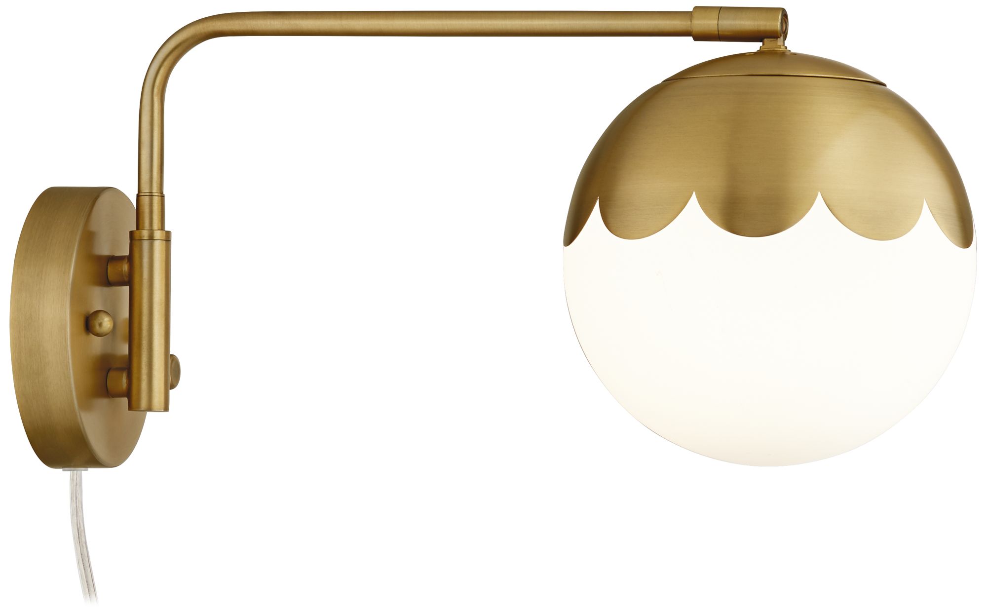 Kelowna Brass and Glass Globe PlugIn Swing Arm Wall Lamp with Cord