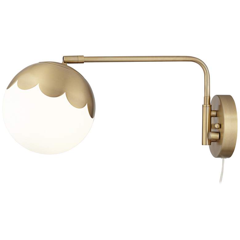 Image 6 Kelowna Brass and Glass Globe Plug-In Swing Arm Wall Lamp with Cord Cover more views