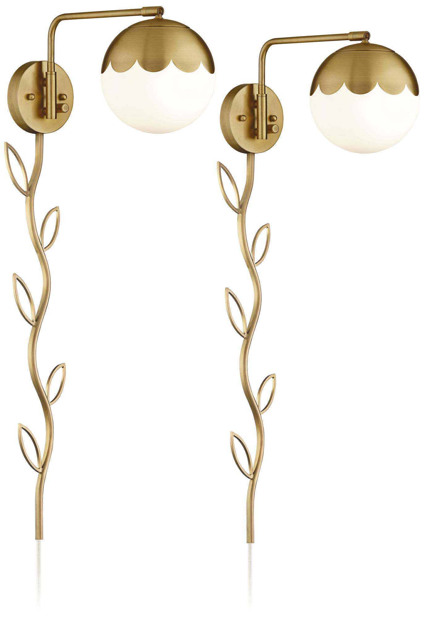 Kelowna Brass Globe PlugIn Swing Arm Wall Lamps Set of 2 with Cord