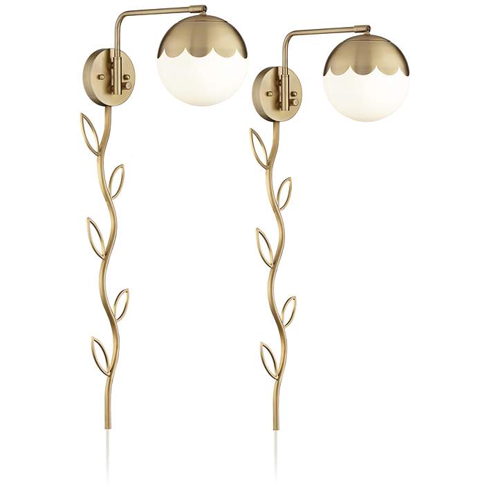 Globe Plug-In Swing Arm Wall Lamps Set of 2 with Cord Covers #987Y0 | Lamps