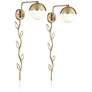Kelowna Brass Globe Plug-In Swing Arm Wall Lamps Set of 2 with Cord Covers