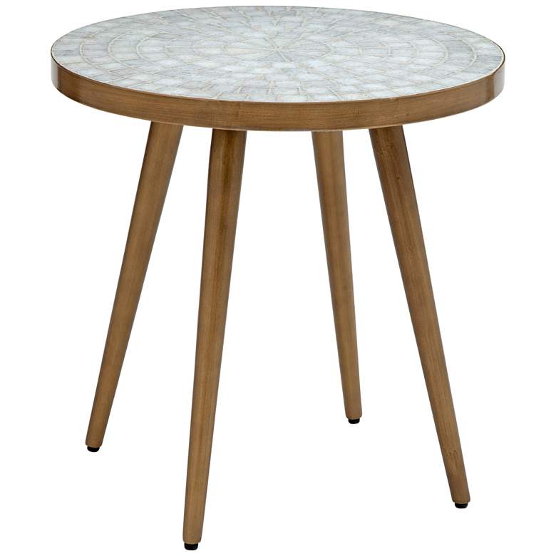 Image 1 Kemira 20" White Marble and Antique Brass Round End Table