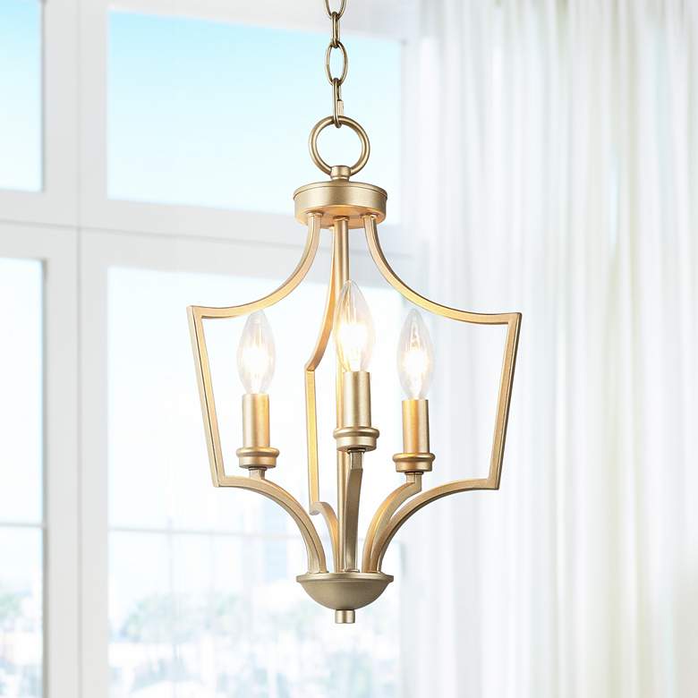 Image 1 Kendall 11 3/4 inch Wide Gold Metal 3-Light Mini-Chandelier