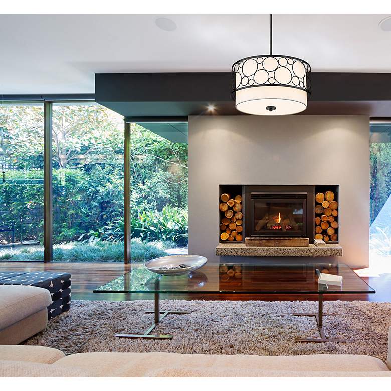 Image 3 Kendall 17" Wide Matte Black Drum Pendant Light more views