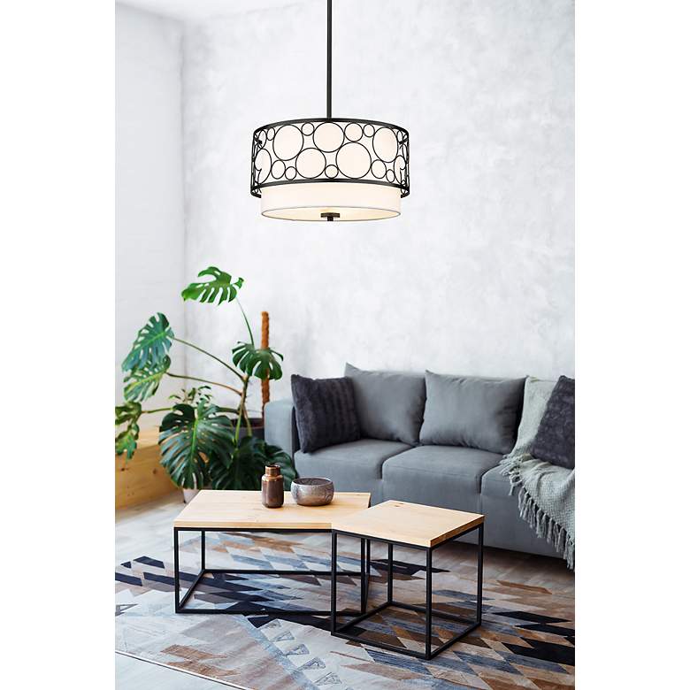 Image 4 Kendall 17" Wide Matte Black Drum Pendant Light more views