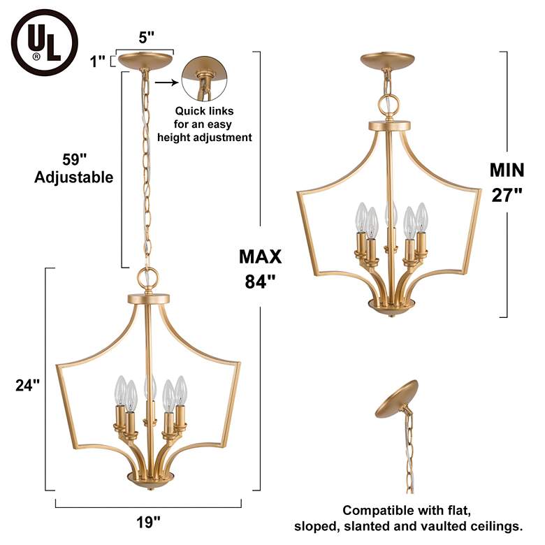 Image 7 Kendall 19 inch Wide Gold 5-Light Chandelier more views