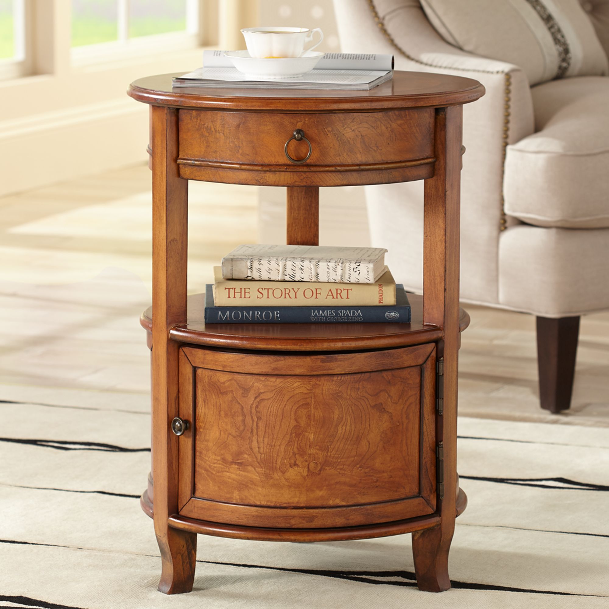 Round end deals tables with drawers