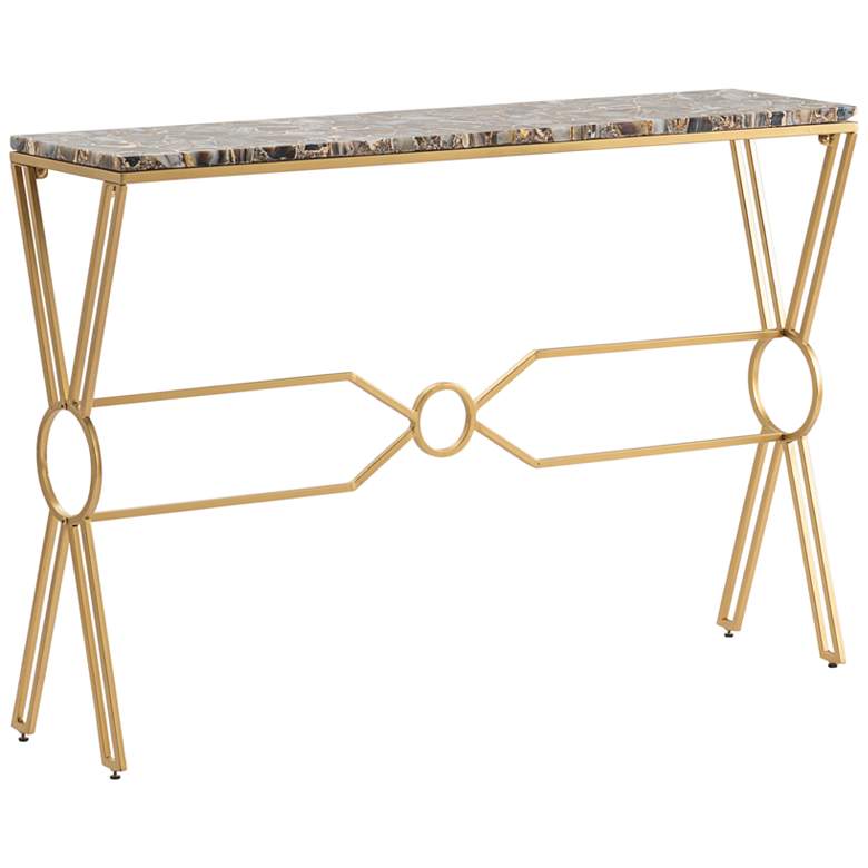 Image 1 Kendall 48 inch Wide Blue Agate and Gold Iron Rectangular Console Table