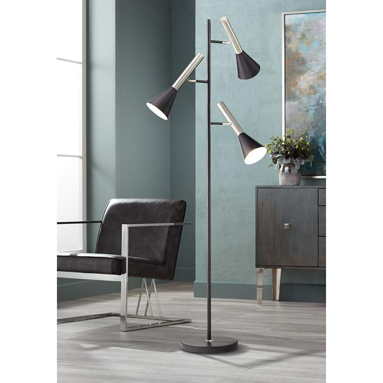 Image 1 Kendall Black 3-Light Tree Floor Lamp with Adjustable Shades