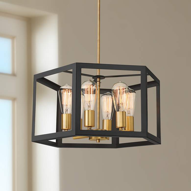 Image 1 Kendra 20" Wide Antique Bronze Hexagon 6-Light Pendant