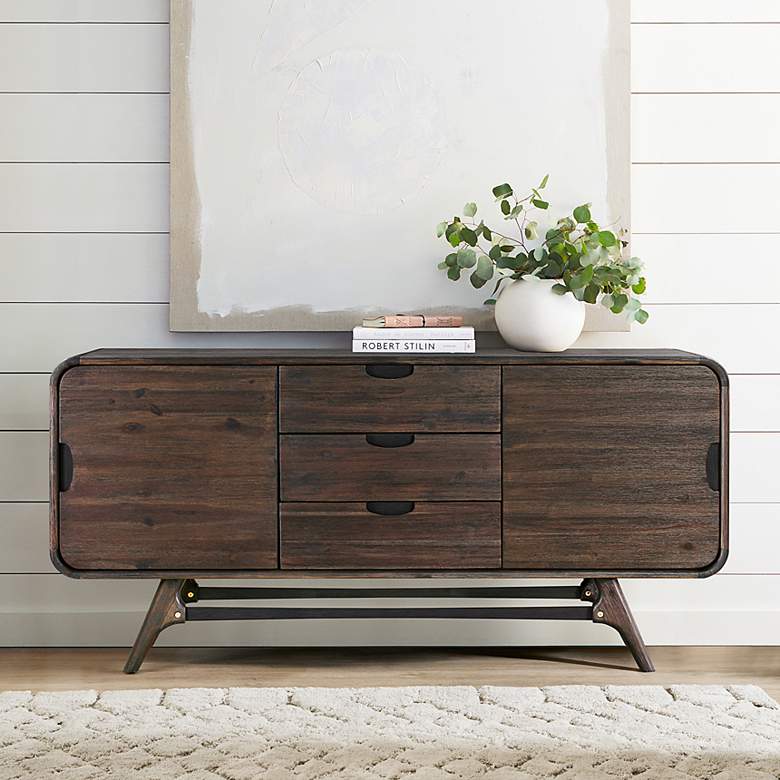 Image 2 Kendra Sideboard Buffet with 3 Drawers in Brown Acacia Wood