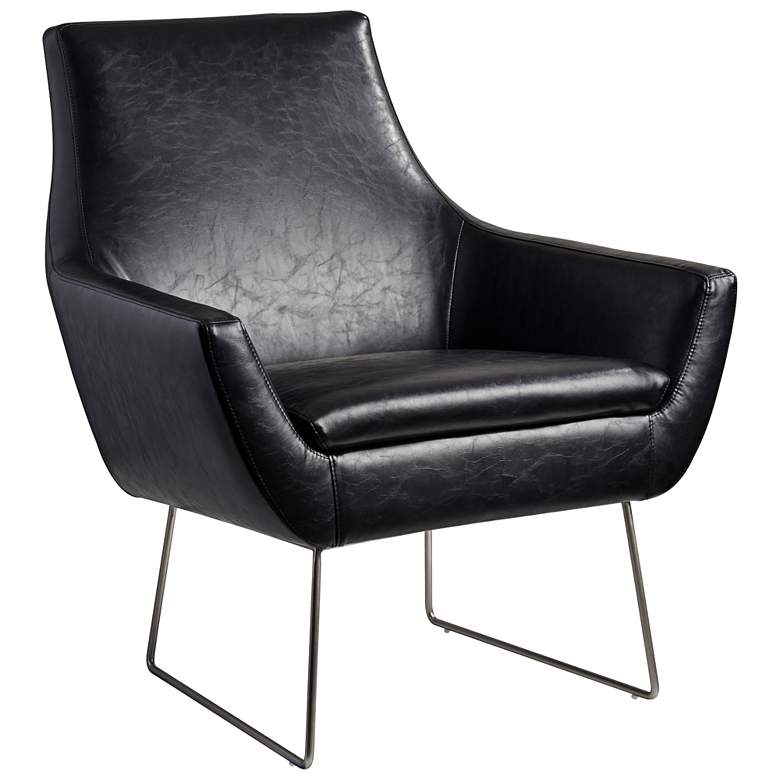 Image 3 Kendrick Distressed Black Faux Leather Modern Armchair by Adesso more views