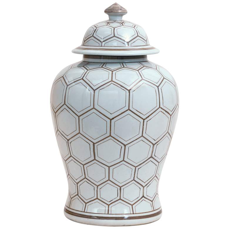 Image 1 Kenilworth Brown and White 19"H Temple Jar with Lift-Off Lid
