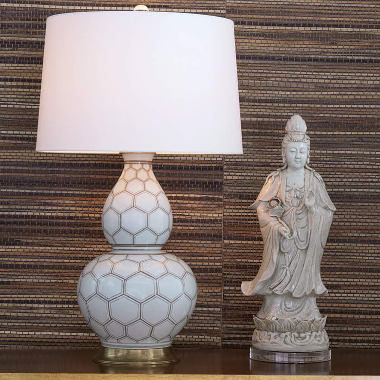 Image 1 Kenilworth Brown and White Honeycomb Double Gourd Table Lamp